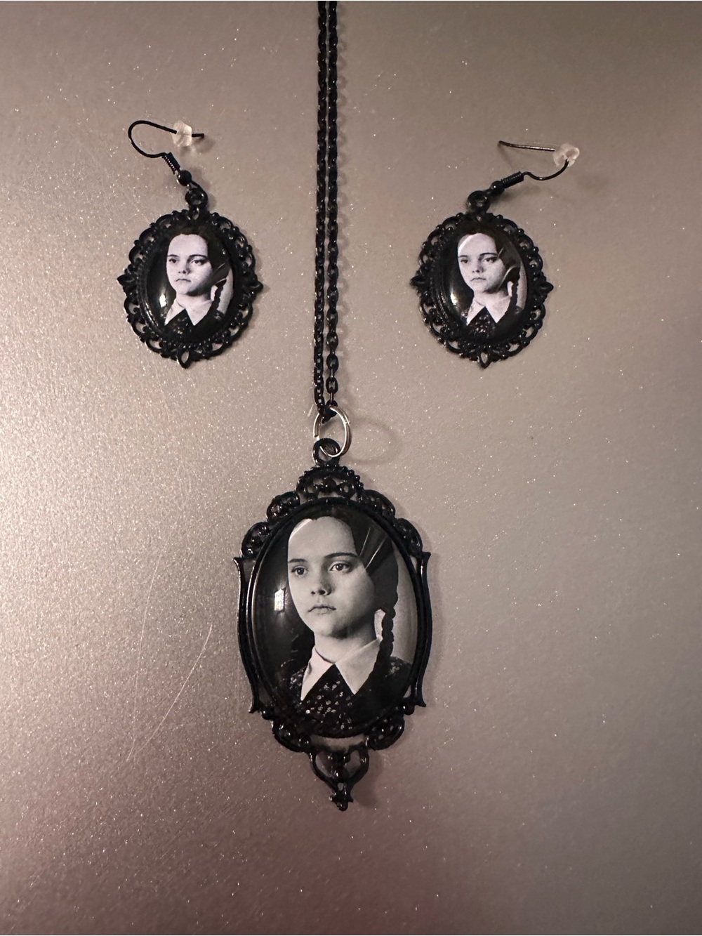Wednesday Adams Victorian Black Necklace & Earrings New,